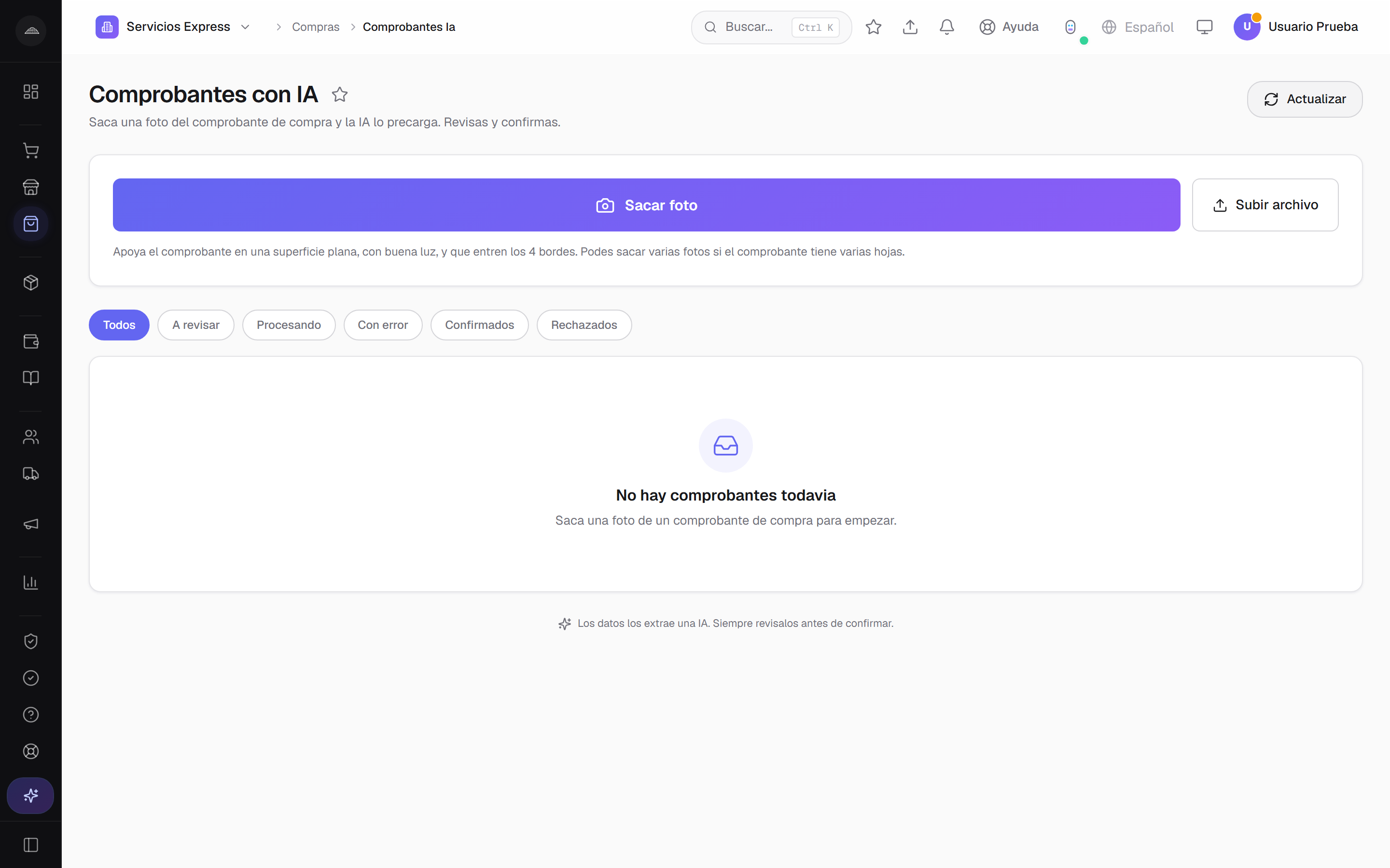 Factura de compra cargada desde una foto con la IA de Abakool, lista para revisar